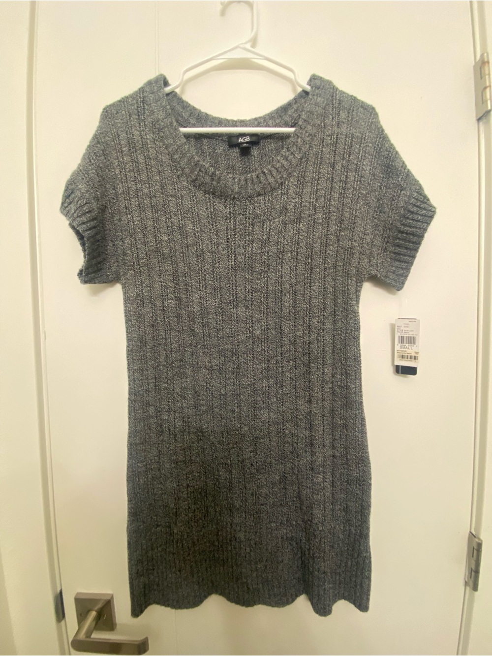 AGB Gray Ribbed Short-Sleeve Crewneck Sweater Dress